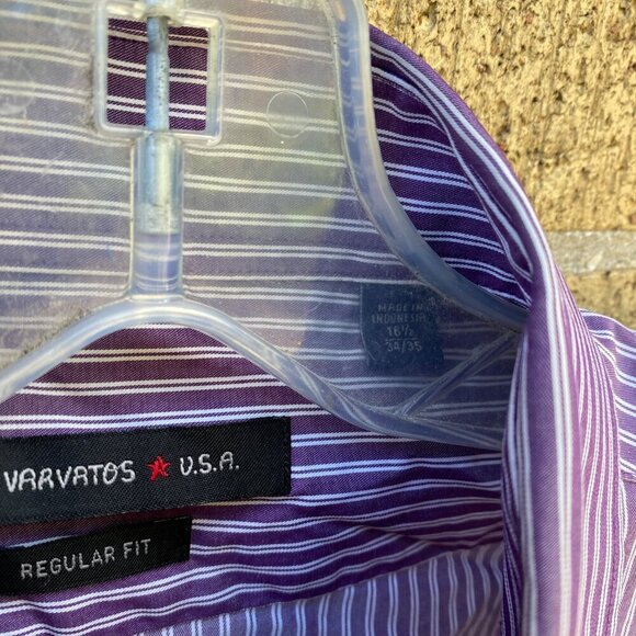 Vintage John Varvatos Striped Button Up Dress Shirt Size 16.5 White Purple - Picture 5 of 6